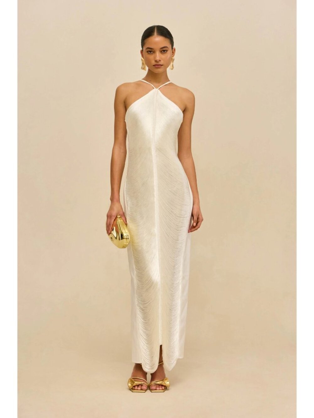 Cult Gaia Renata Ivory Fringe Halter Maxi Dress Size Medium, $2300